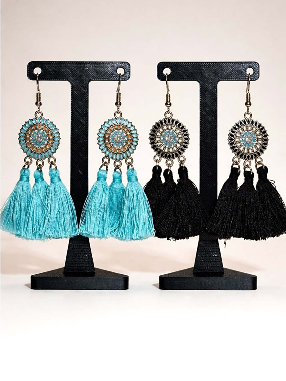 Boho Tassel Drop Earrings Pick Your Color Black Turquoise Fringe Statement